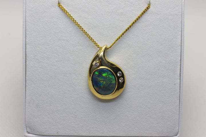 Australian Natural Black Opal Pendant in 18k Yellow Gold Setting Pendant Australian Opal House 