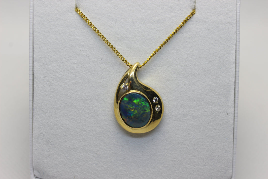 Australian Natural Black Opal Pendant in 18k Yellow Gold Setting Pendant Australian Opal House 