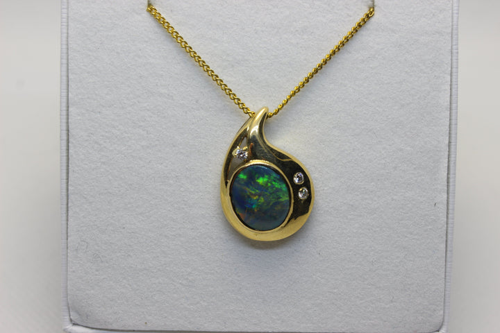 Australian Natural Black Opal Pendant in 18k Yellow Gold Setting Pendant Australian Opal House 