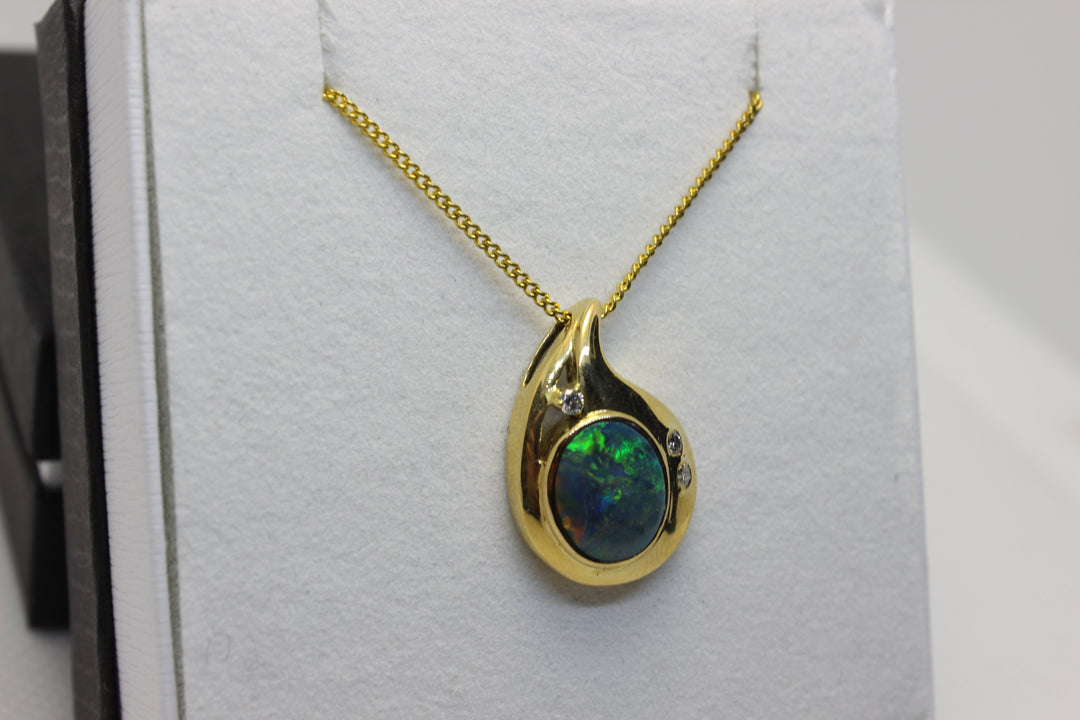 Australian Natural Black Opal Pendant in 18k Yellow Gold Setting Pendant Australian Opal House 