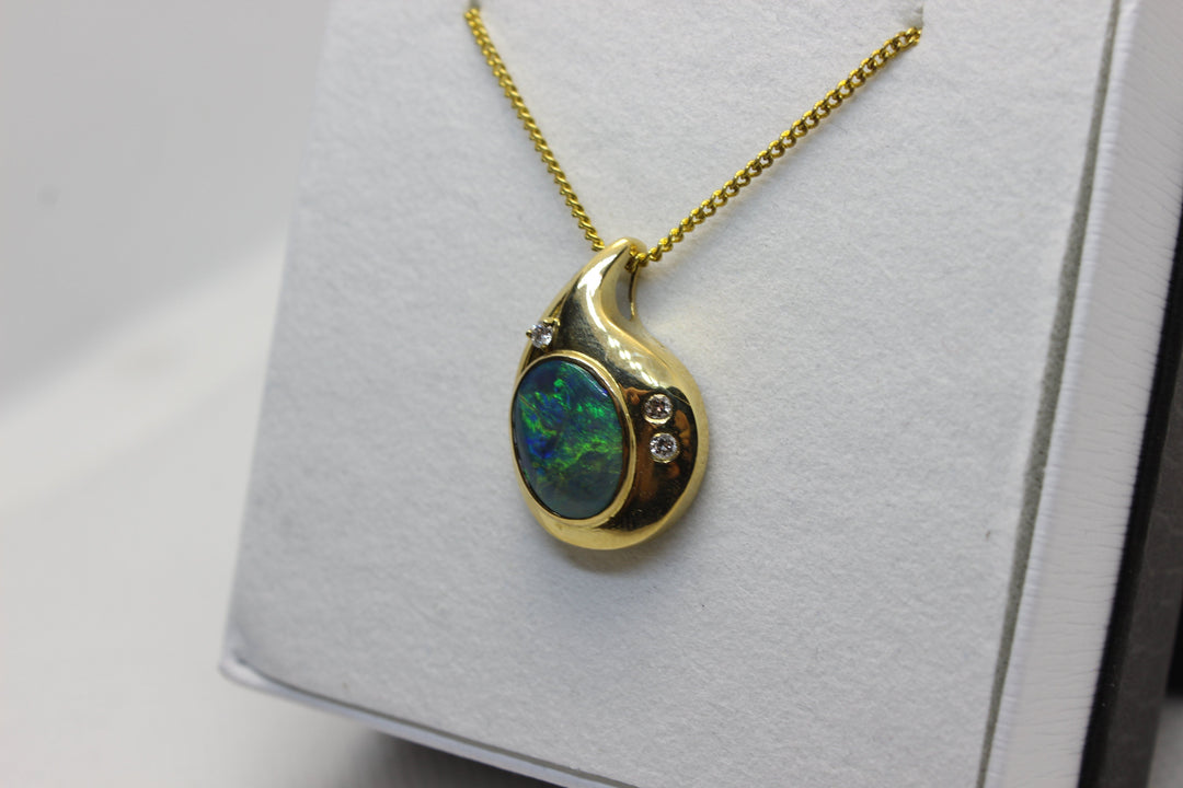 Australian Natural Black Opal Pendant in 18k Yellow Gold Setting Pendant Australian Opal House 