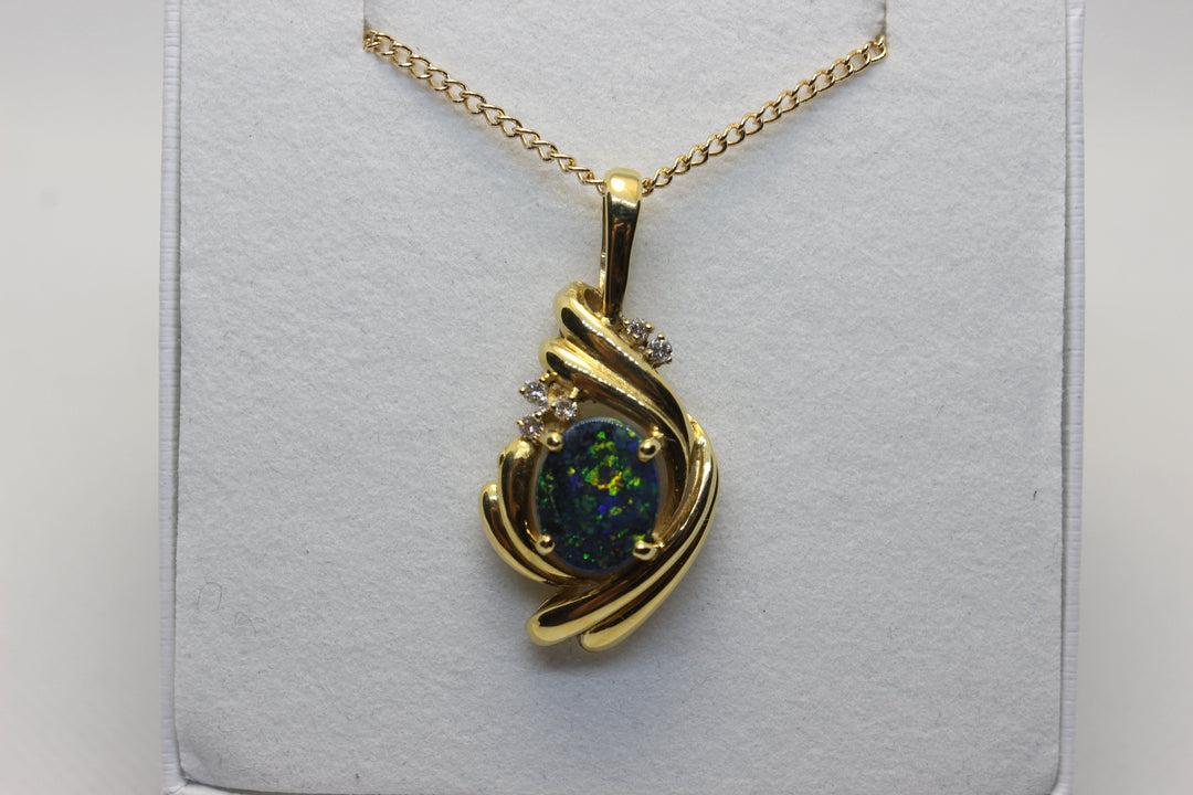 Australian Natural Black Opal Pendant in 18k Yellow Gold Setting Pendant Australian Opal House 