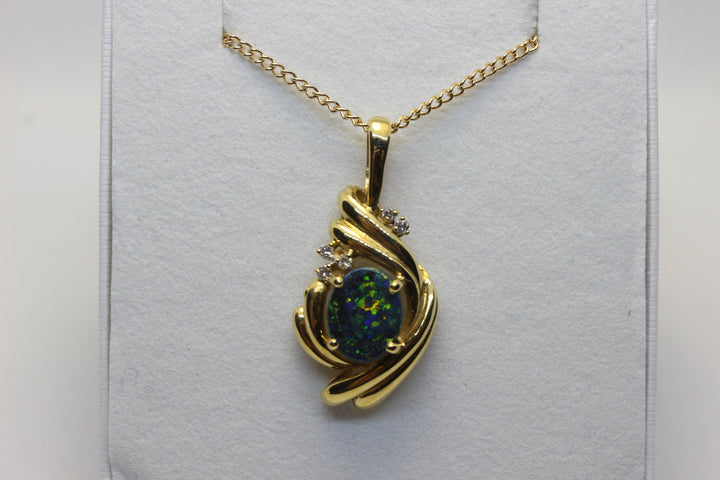 Australian Natural Black Opal Pendant in 18k Yellow Gold Setting Pendant Australian Opal House 