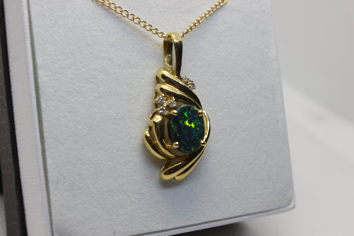 Australian Natural Black Opal Pendant in 18k Yellow Gold Setting Pendant Australian Opal House 