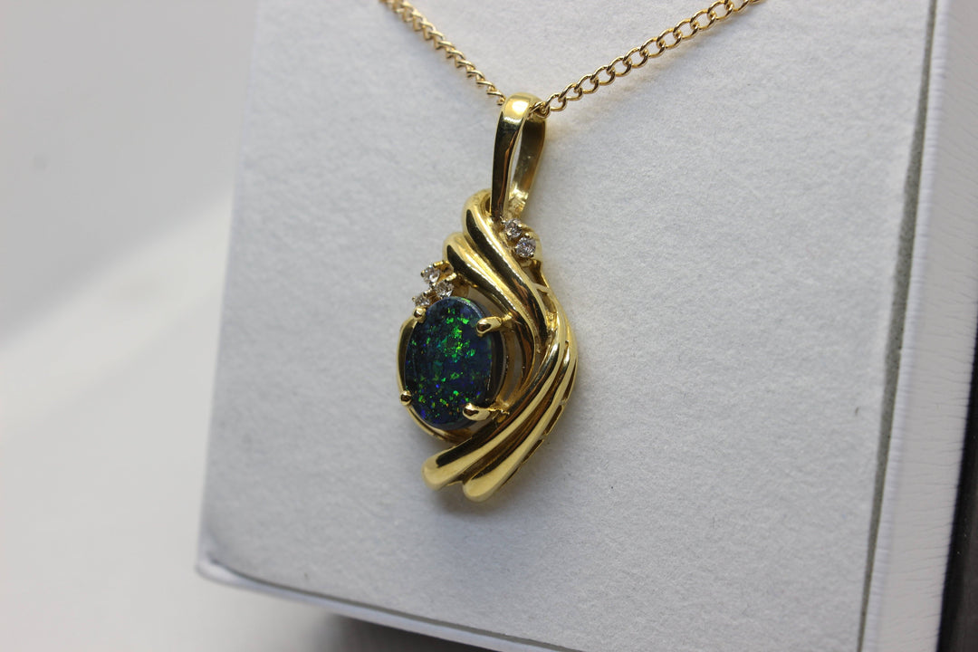 Australian Natural Black Opal Pendant in 18k Yellow Gold Setting Pendant Australian Opal House 