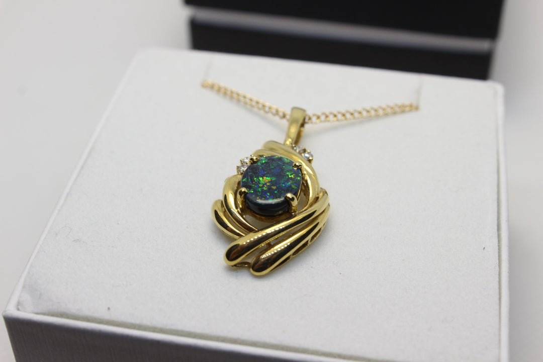 Australian Natural Black Opal Pendant in 18k Yellow Gold Setting Pendant Australian Opal House 