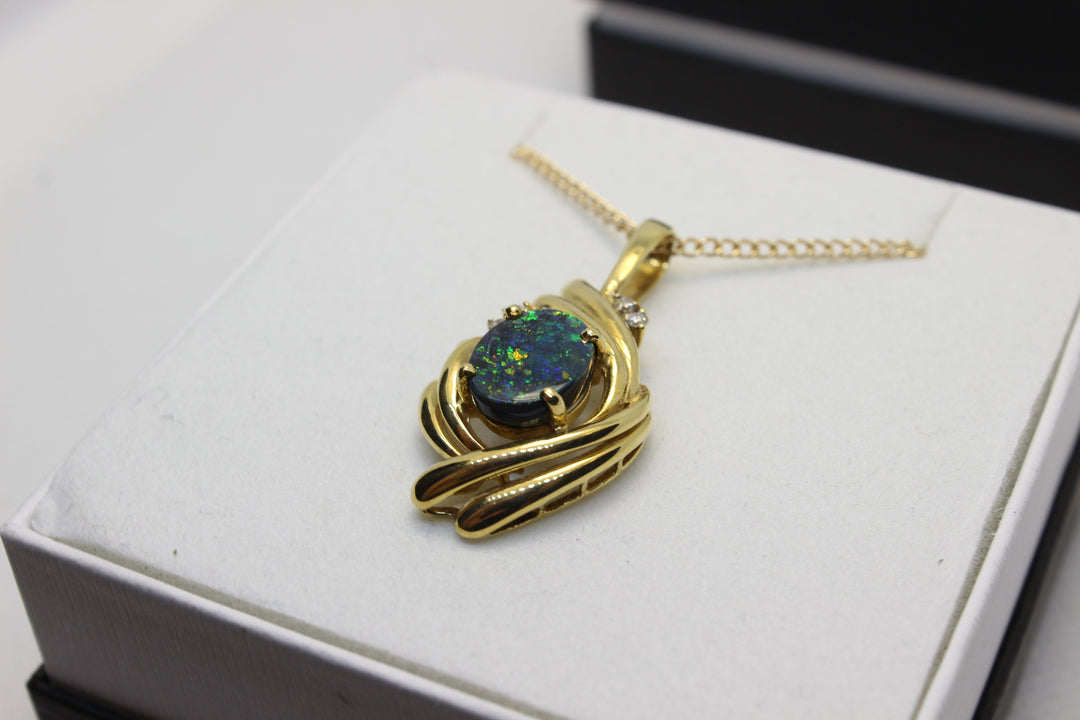 Australian Natural Black Opal Pendant in 18k Yellow Gold Setting Pendant Australian Opal House 