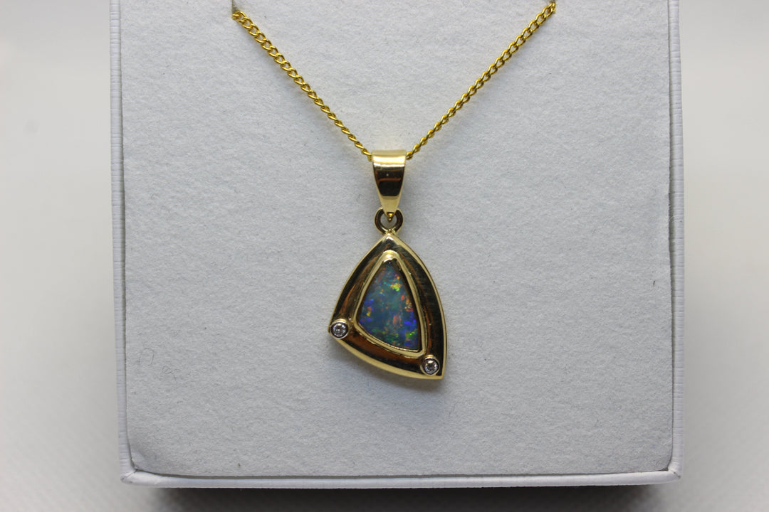 Australian Natural Black Opal Pendant in 18k Yellow Gold Setting Pendant Australian Opal House 