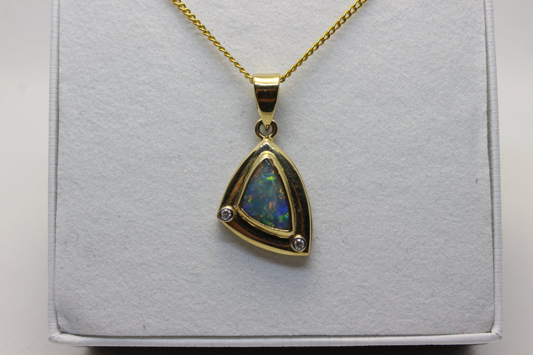 Australian Natural Black Opal Pendant in 18k Yellow Gold Setting Pendant Australian Opal House 