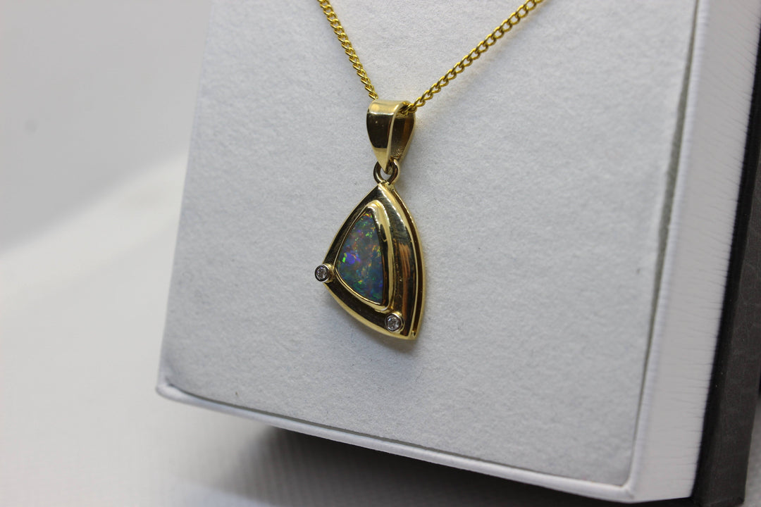 Australian Natural Black Opal Pendant in 18k Yellow Gold Setting Pendant Australian Opal House 