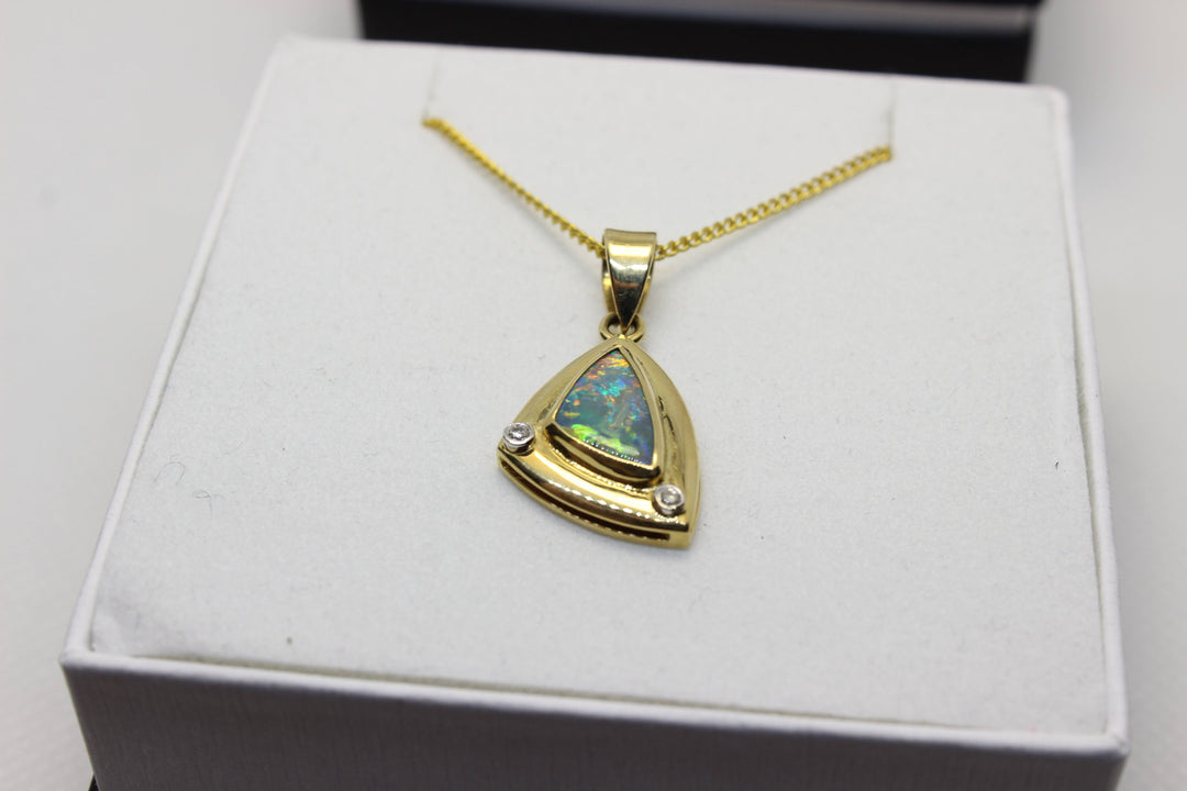 Australian Natural Black Opal Pendant in 18k Yellow Gold Setting Pendant Australian Opal House 