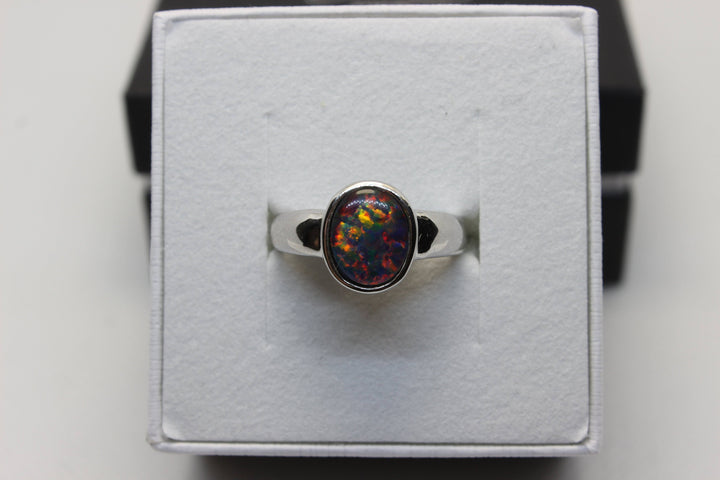 Australian Triplet Opal Ring in Sterling Silver Setting 8x10mm Solid Band Rings Australian Opal House 