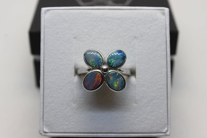 Australian Triplet Opal Flower Ring in Sterling Silver Setting Size L Rings Australian Opal House 