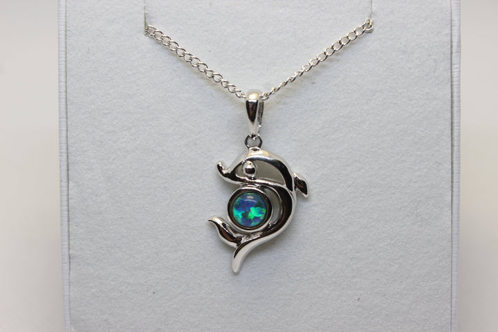 Australian Triplet Opal Pendant in Sterling Silver Dolphin Setting Pendant Australian Opal House Blue 