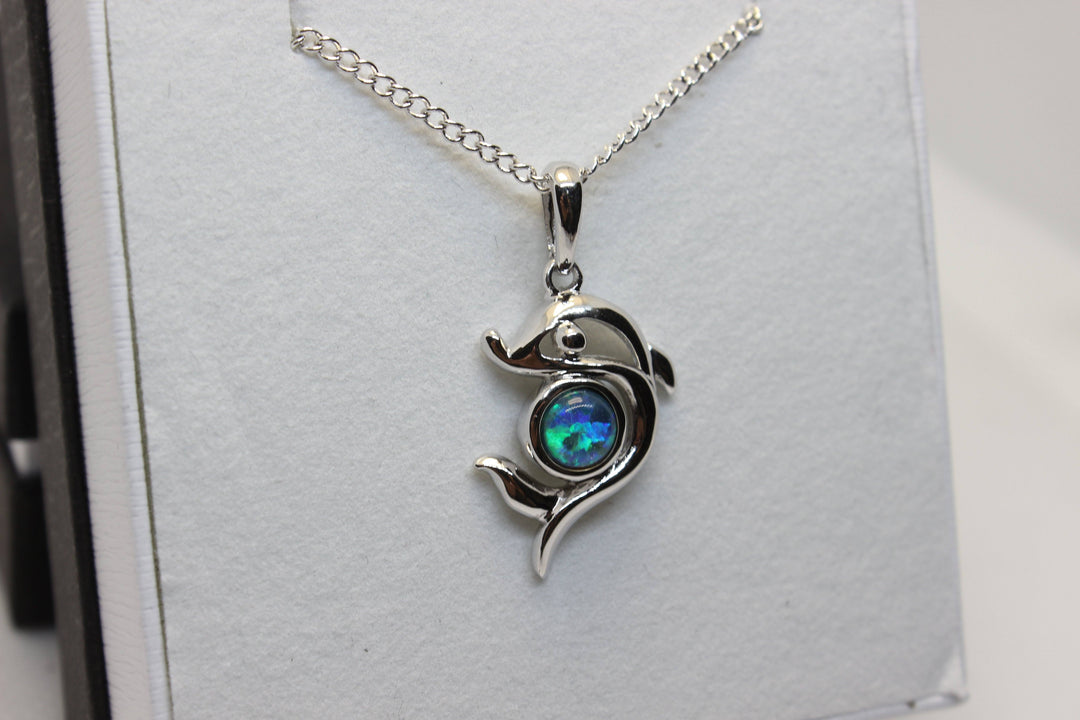 Australian Triplet Opal Pendant in Sterling Silver Dolphin Setting Pendant Australian Opal House 