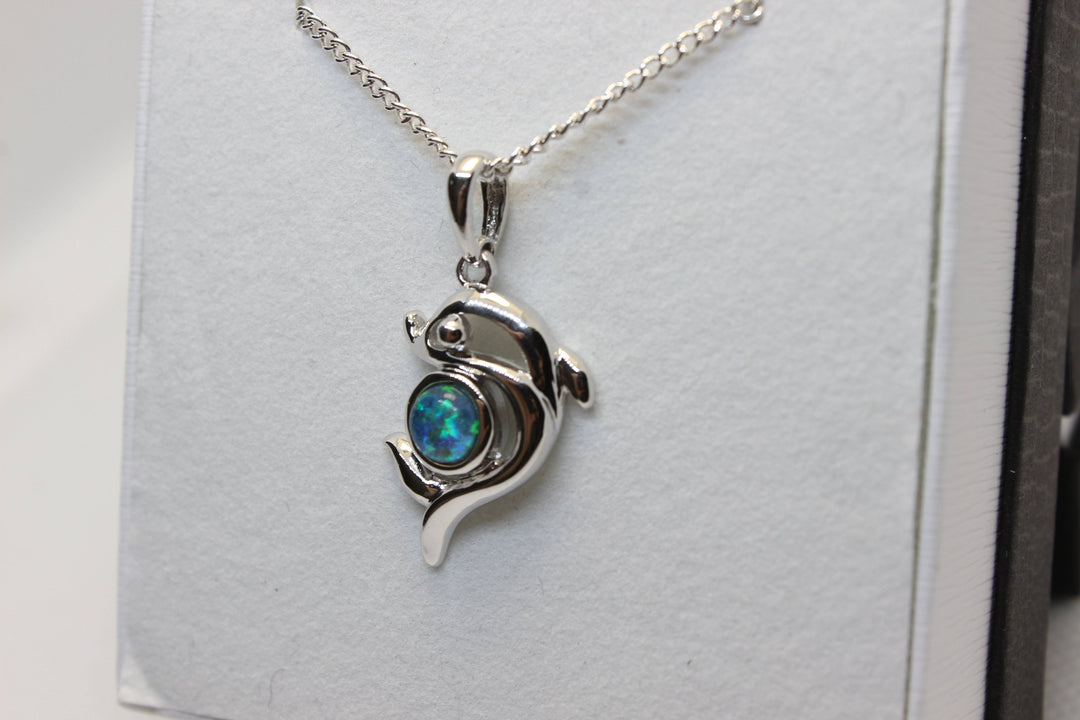 Australian Triplet Opal Pendant in Sterling Silver Dolphin Setting Pendant Australian Opal House 