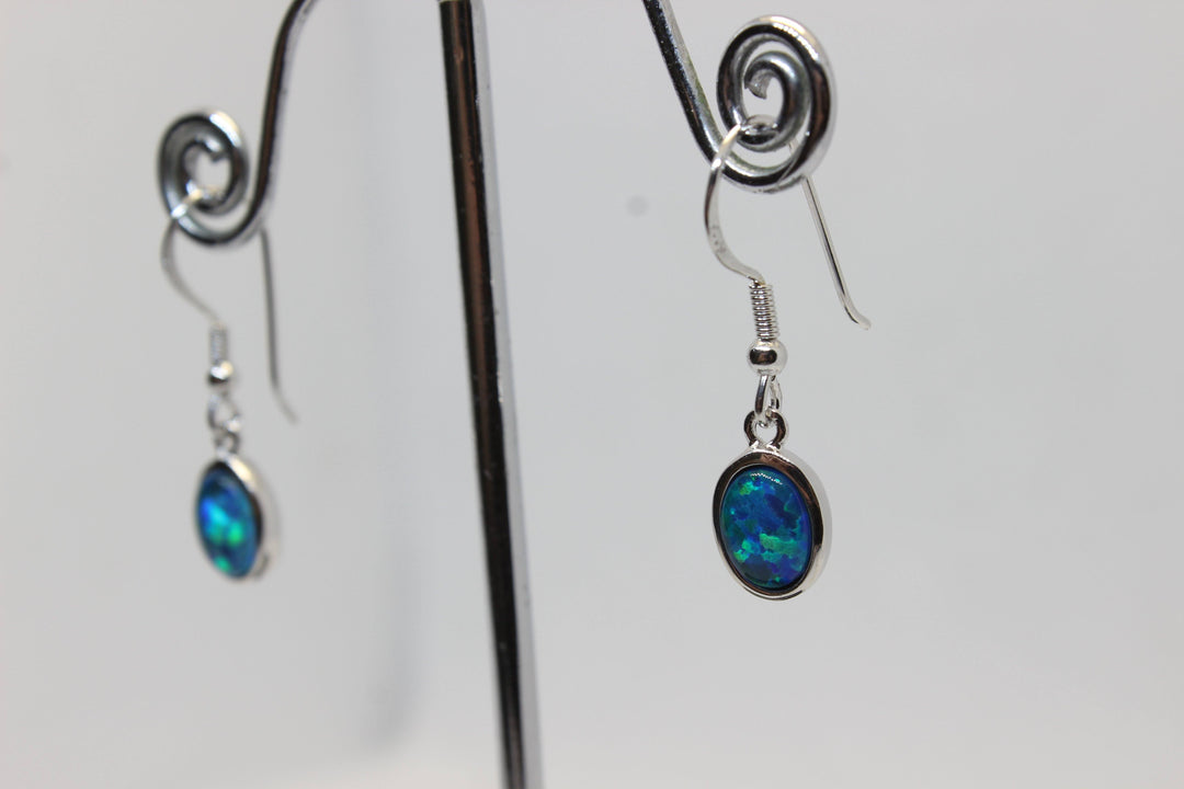 Australian Triplet Opal Hanging Earrings in Sterling Silver Setting Earrings Australian Opal House 