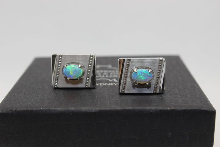 Australian Natural Solid Crystal Opal Cufflink Sterling Silver Setting Cufflink Australian Opal House 