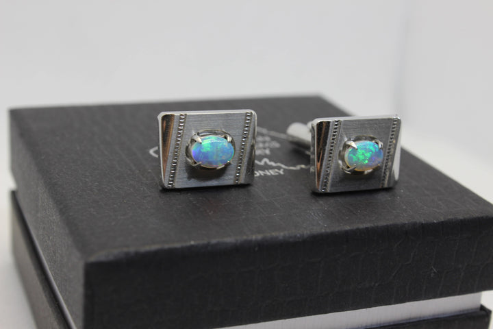 Australian Natural Solid Crystal Opal Cufflink Sterling Silver Setting Cufflink Australian Opal House 