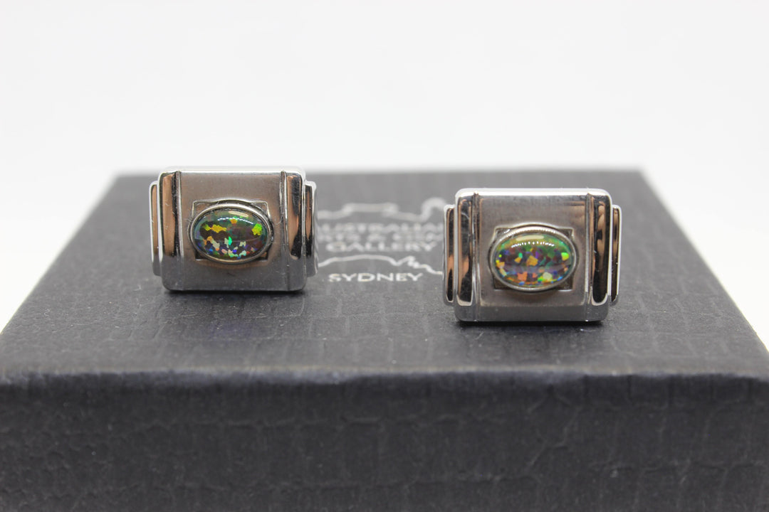 Australian Triplet Opal Cufflink Sterling Silver Setting Cufflink Australian Opal House Fire 