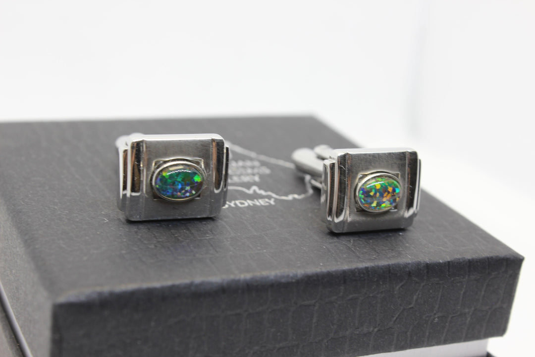 Australian Triplet Opal Cufflink Sterling Silver Setting Cufflink Australian Opal House 