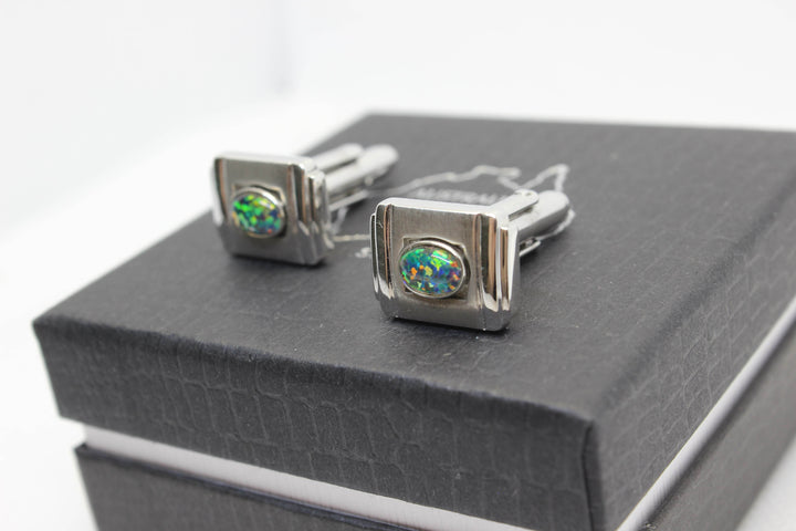 Australian Triplet Opal Cufflink Sterling Silver Setting Cufflink Australian Opal House 