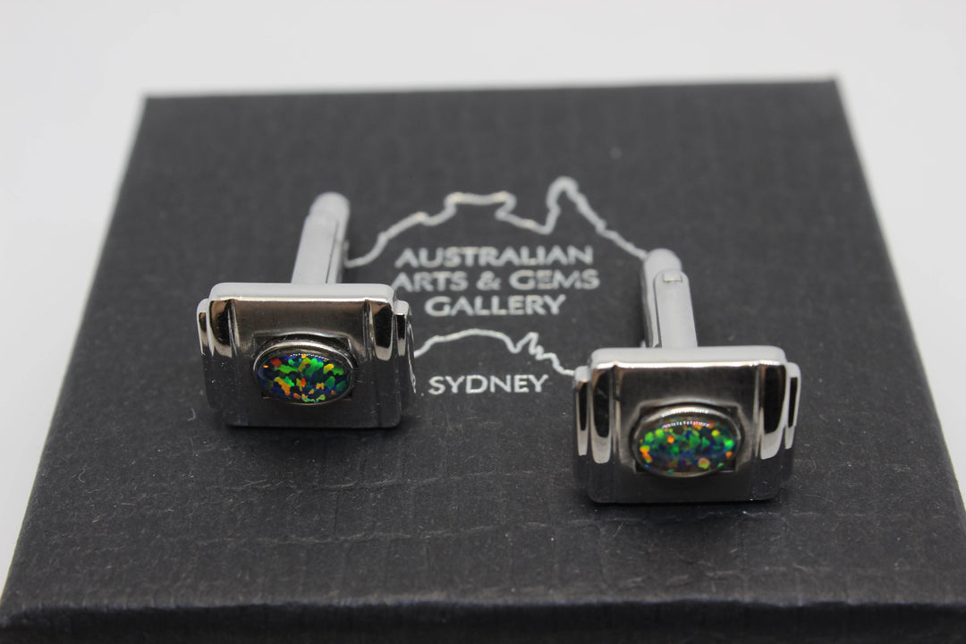 Australian Triplet Opal Cufflink Sterling Silver Setting Cufflink Australian Opal House 