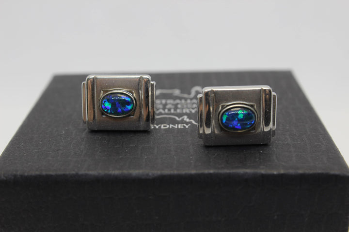 Australian Triplet Opal Cufflink Sterling Silver Setting Cufflink Australian Opal House Blue 