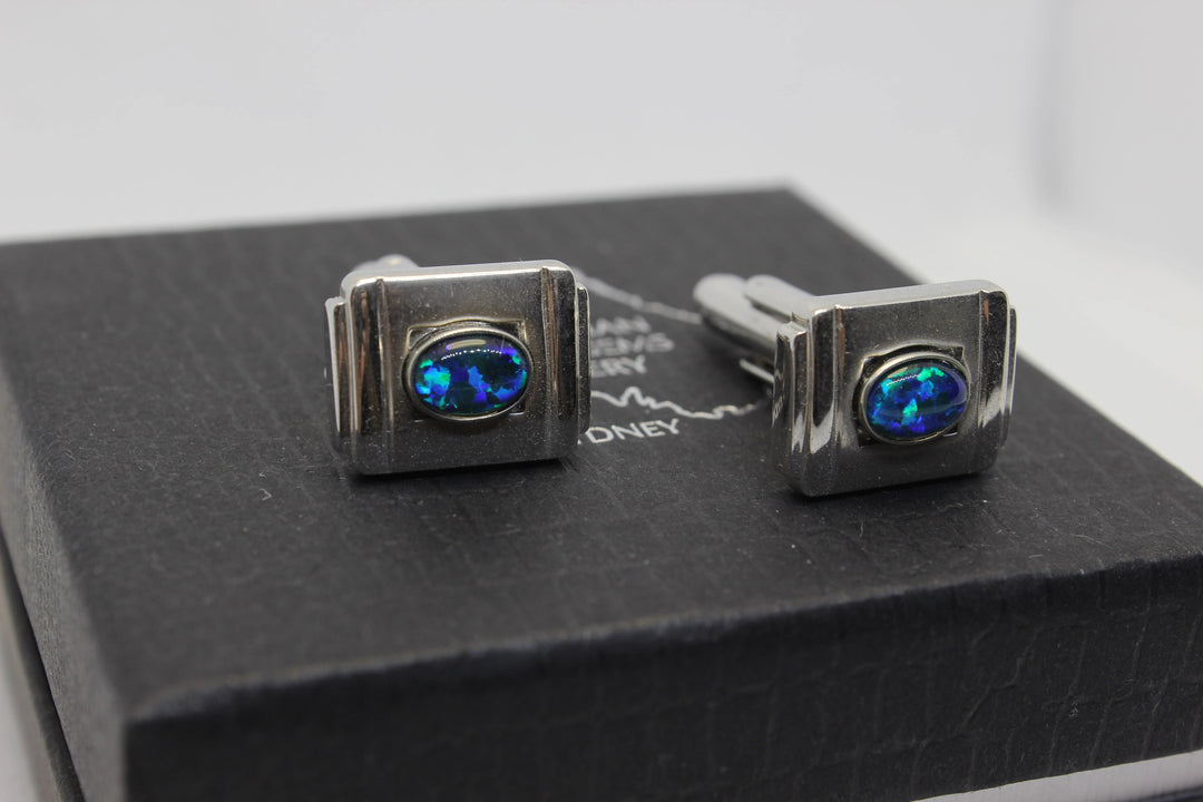 Australian Triplet Opal Cufflink Sterling Silver Setting Cufflink Australian Opal House 