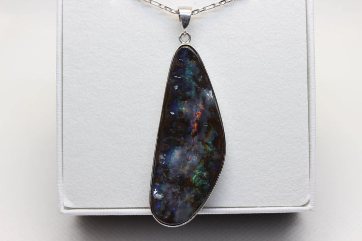 Australian Boulder Opal Pendant in Sterling Silver Setting Pendant Australian Opal House 