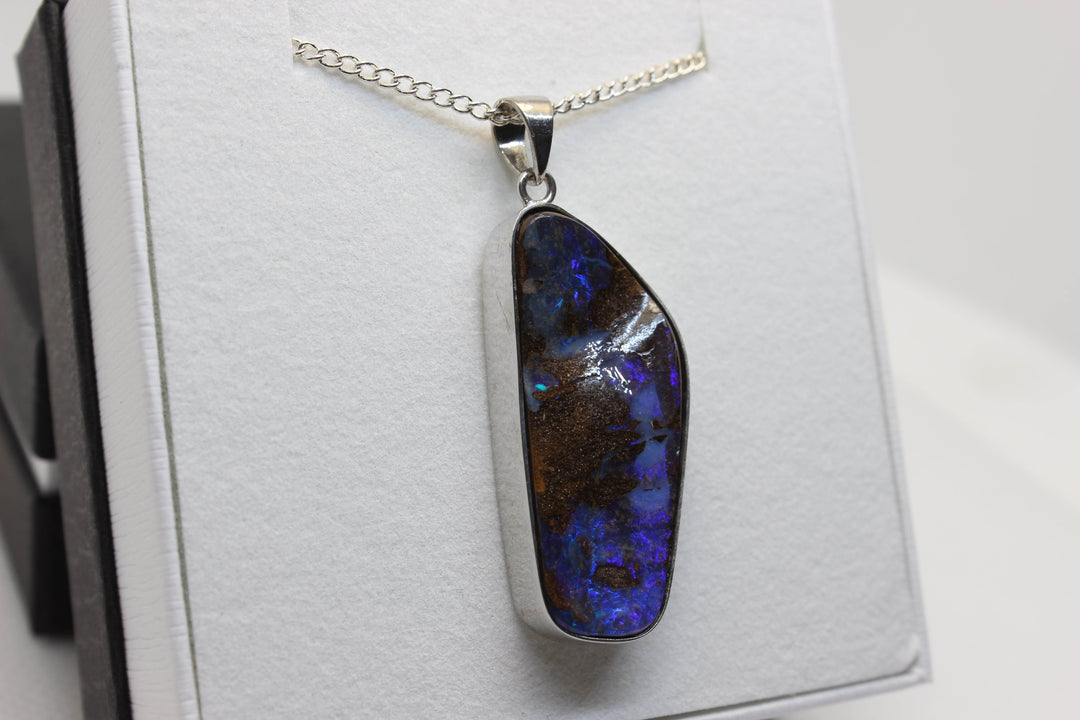 Australian Boulder Opal Pendant in Sterling Silver Setting Pendant Australian Opal House 