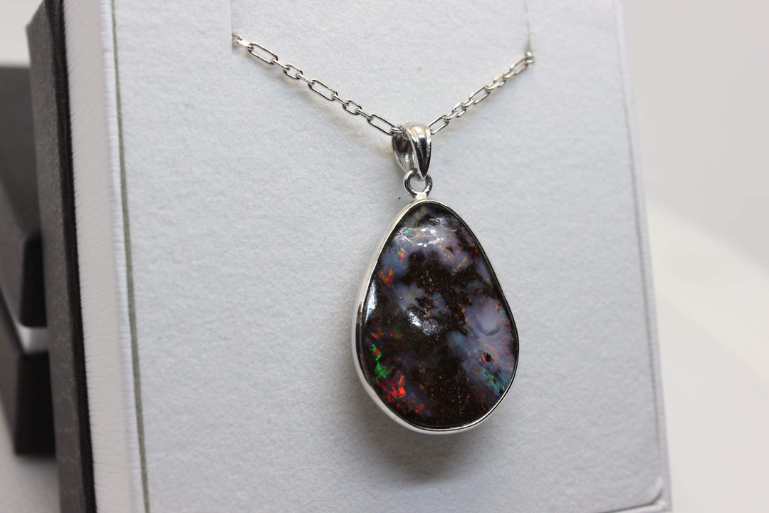 Australian Boulder Opal Pendant in Sterling Silver Setting Pendant Australian Opal House 