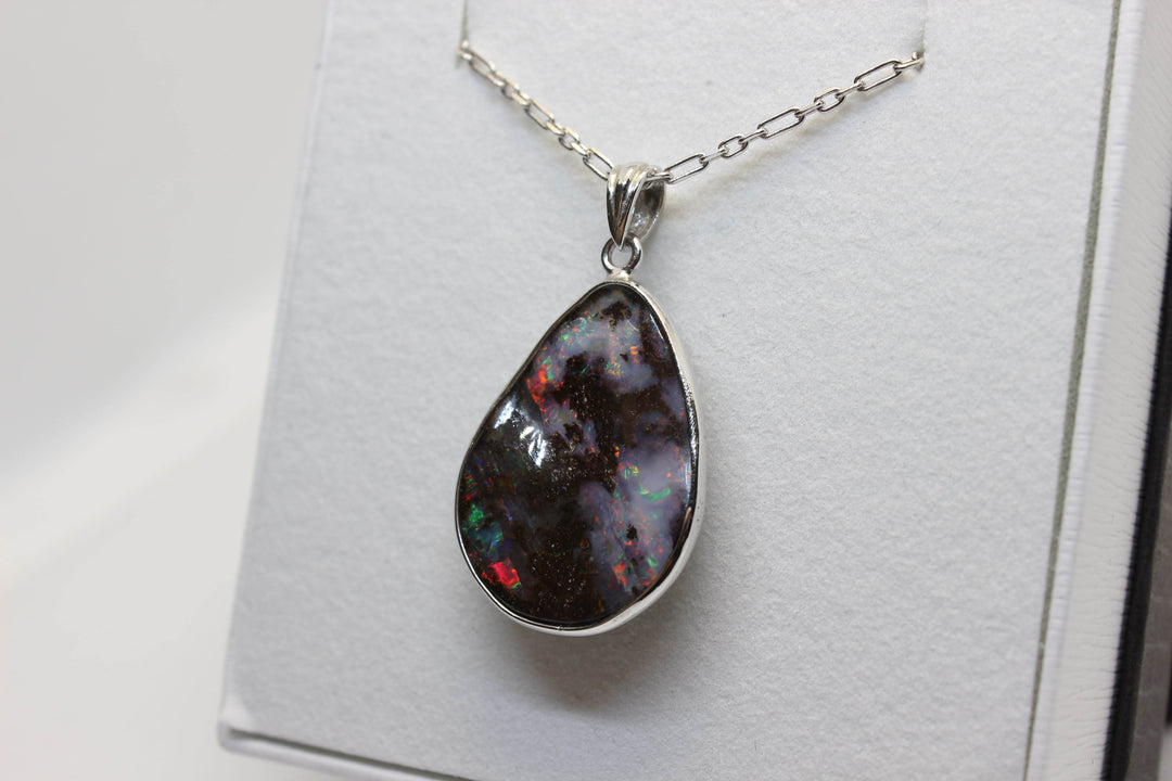 Australian Boulder Opal Pendant in Sterling Silver Setting Pendant Australian Opal House 