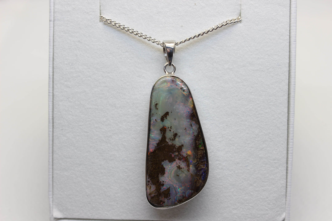 Australian Boulder Opal Pendant in Sterling Silver Setting Pendant Australian Opal House 