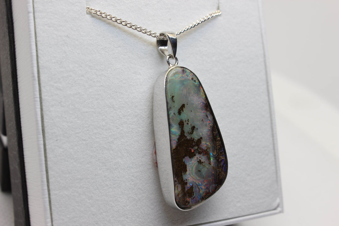 Australian Boulder Opal Pendant in Sterling Silver Setting Pendant Australian Opal House 