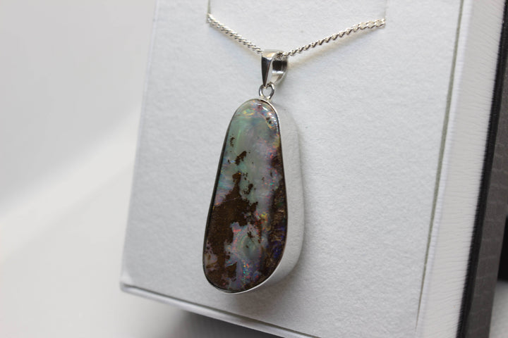 Australian Boulder Opal Pendant in Sterling Silver Setting Pendant Australian Opal House 