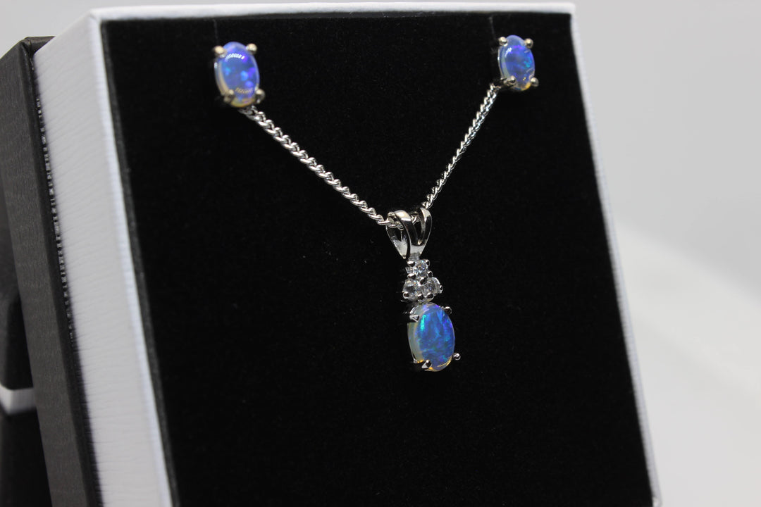 Australian Solid Opal Set in Sterling Silver Setting Set Australian Opal House 