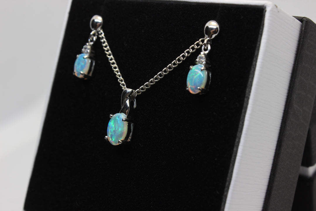 Australian Solid Opal Set in Sterling Silver Setting Set Australian Opal House 