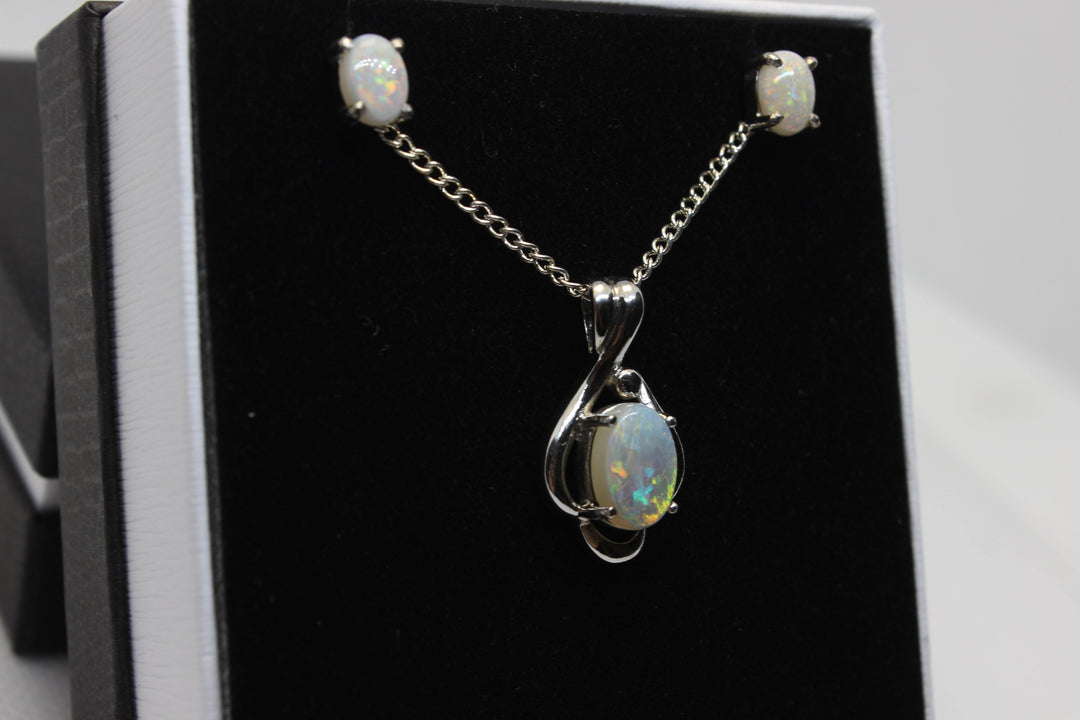 Australian Solid Opal Set in Sterling Silver Setting Set Australian Opal House 