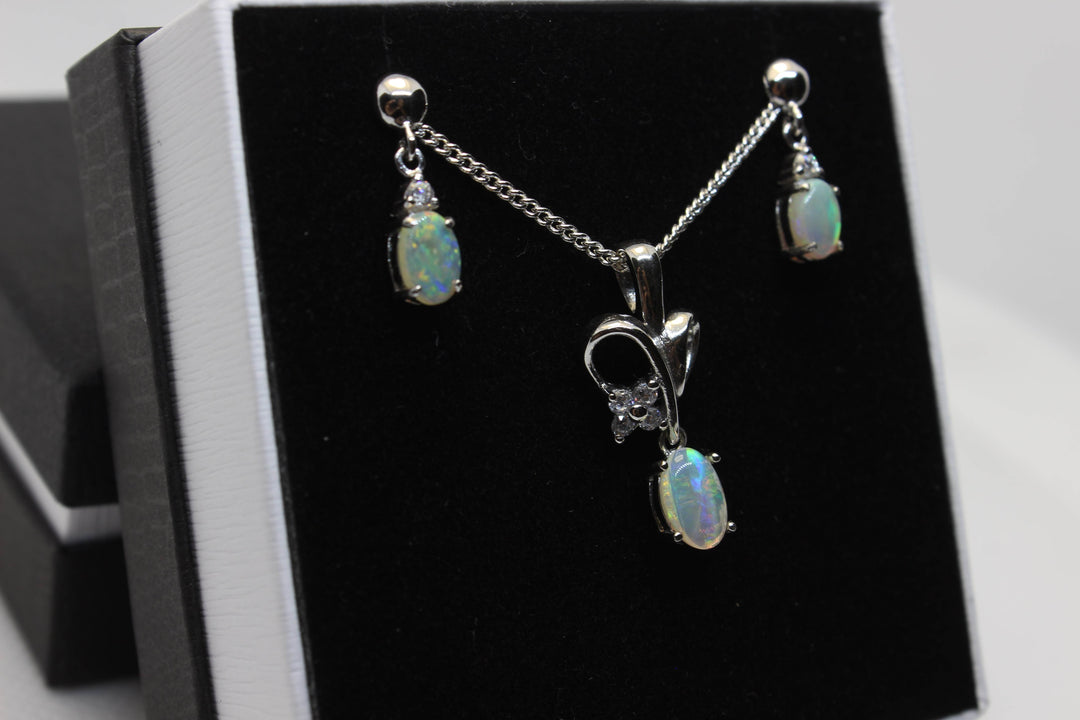 Australian Solid Opal Set in Sterling Silver Setting Set Australian Opal House 