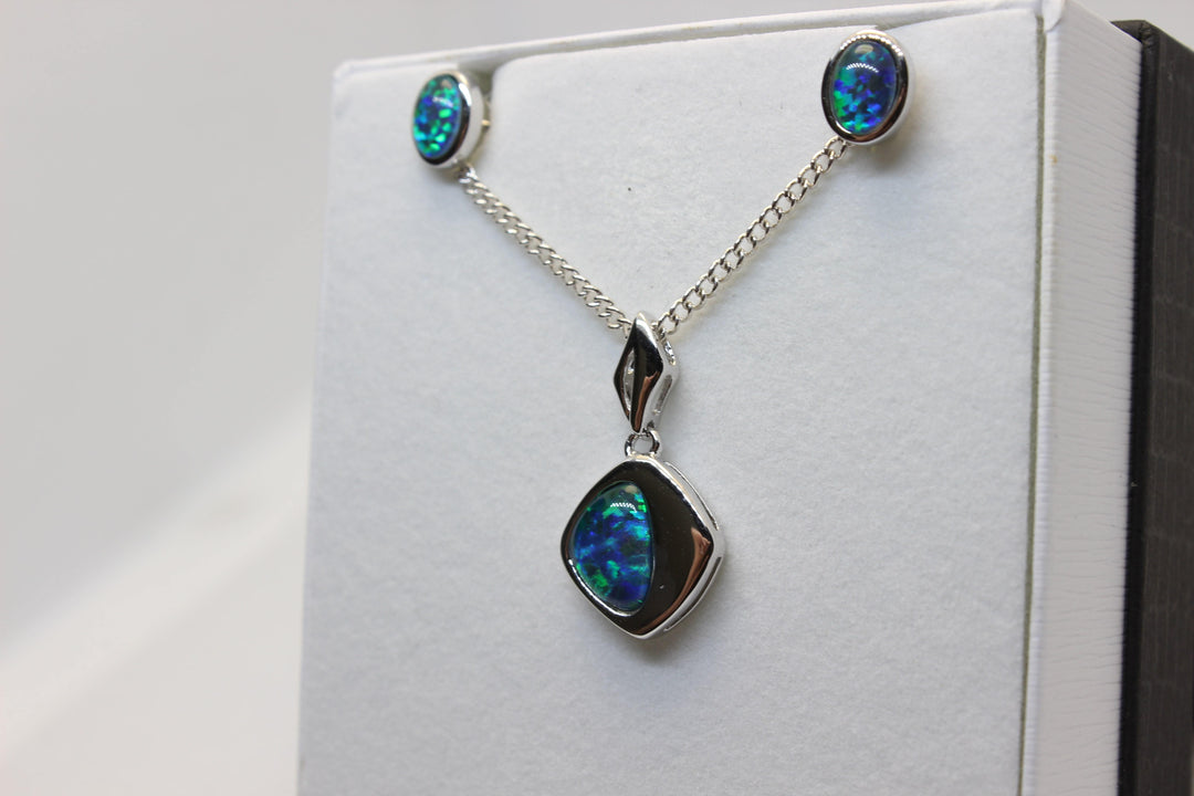 Australian Triplet Opal Set in Sterling Silver Setting Set Australian Opal House 