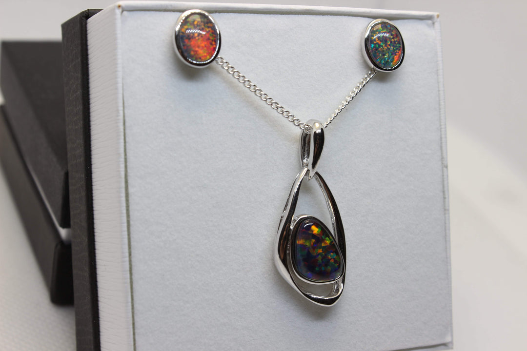 Australian Triplet Opal Set in Sterling Silver Setting Set Australian Opal House 