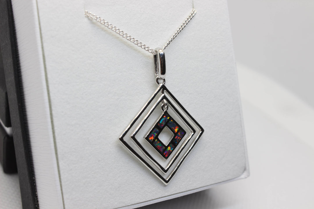 Australian Inlay Fire Opal Pendant in Sterling Silver Setting Pendant Australian Opal House 