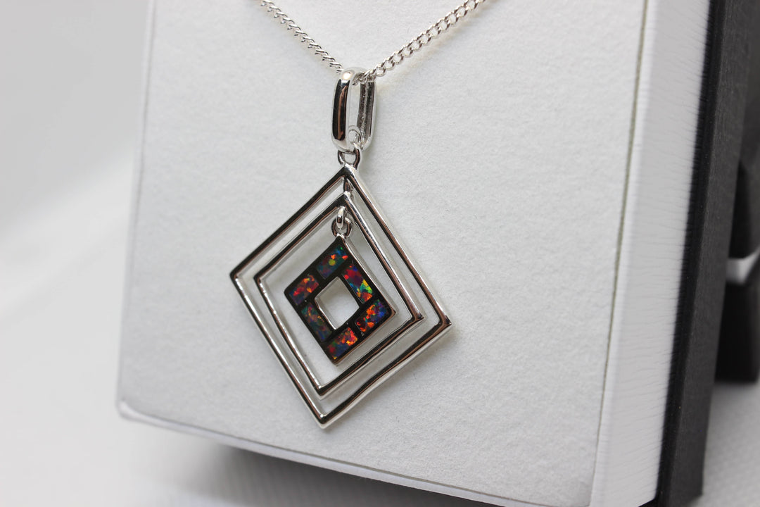 Australian Inlay Fire Opal Pendant in Sterling Silver Setting Pendant Australian Opal House 