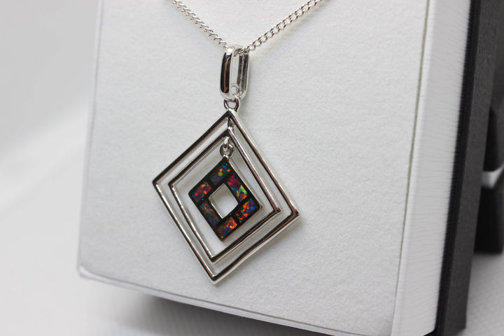 Australian Inlay Fire Opal Pendant in Sterling Silver Setting Pendant Australian Opal House 