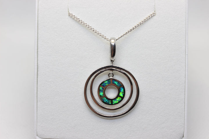 Australian Inlay Opal Pendant in Sterling Silver Setting Circle Pendant Australian Opal House Green 