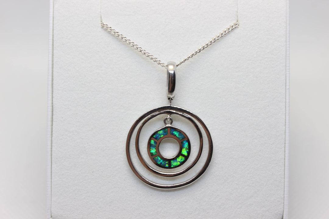 Australian Inlay Opal Pendant in Sterling Silver Setting Circle Pendant Australian Opal House 