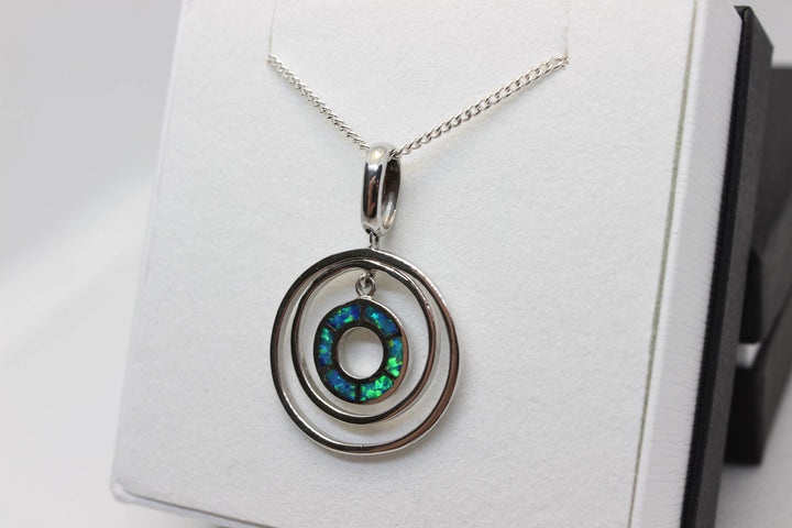 Australian Inlay Opal Pendant in Sterling Silver Setting Circle Pendant Australian Opal House 