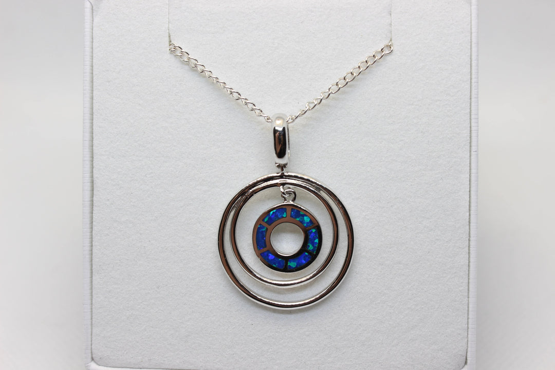 Australian Inlay Opal Pendant in Sterling Silver Setting Circle Pendant Australian Opal House Blue 