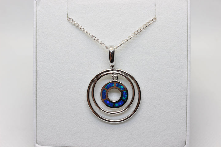 Australian Inlay Opal Pendant in Sterling Silver Setting Circle Pendant Australian Opal House Blue 